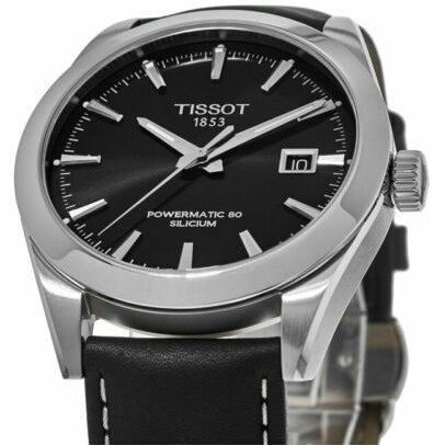 Tissot Gentleman Powermatic 80 Silicium Black Dial Black Leather Strap Watch For Men - T127.407.16.051.00