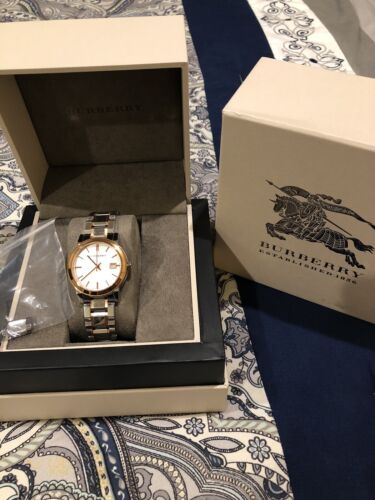 Burberry The City White Dial Two Tone Steel Strap Watch for Women - BU9105