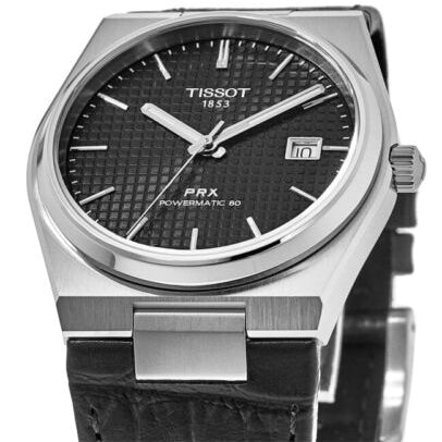 Tissot PRX Powermatic 80 Black Dial Black Leather Strap Watch for Men - T137.407.16.051.00