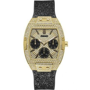 Guess Raven Diamonds Champagne Dial Black Rubber Strap Watch For Women - GW0105L2