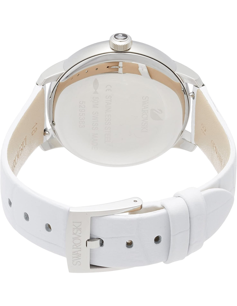 Swarovski Crystalline Hours Silver Dial White Leather Strap Watch for Women - 5295383