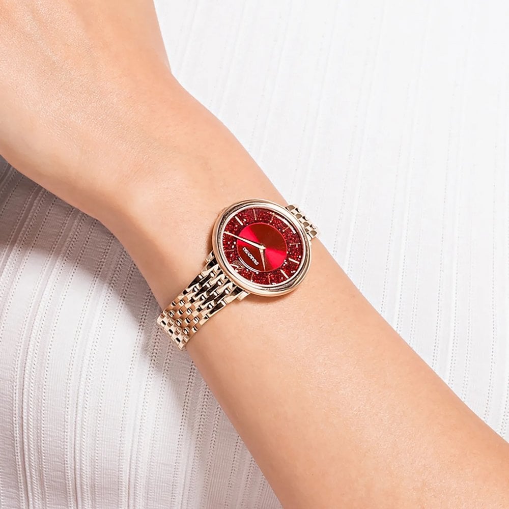 Swarovski Crystalline Chic Red Dial Rose Gold Steel Strap Watch for Women - 5547608