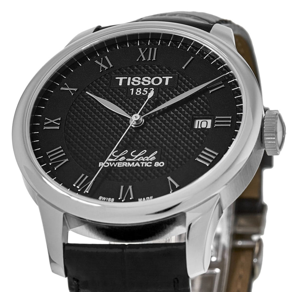 Tissot Le Locle Powermatic 80 Black Dial Black Leather Strap Watch For Men - T006.407.16.053.00