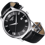 Tissot T Classic Tradition Quartz Black Dial Black Leather Strap Watch For Men - T063.610.16.058.00