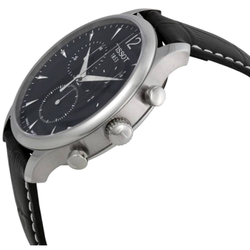 Tissot T Classic Tradition Chronograph Black Dial Black Leather Strap Watch For Men - T063.617.16.057.00