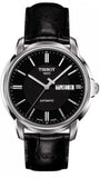 Tissot Automatics III Day Date Black Dial Black Leather Strap Watch For Men - T065.430.16.051.00