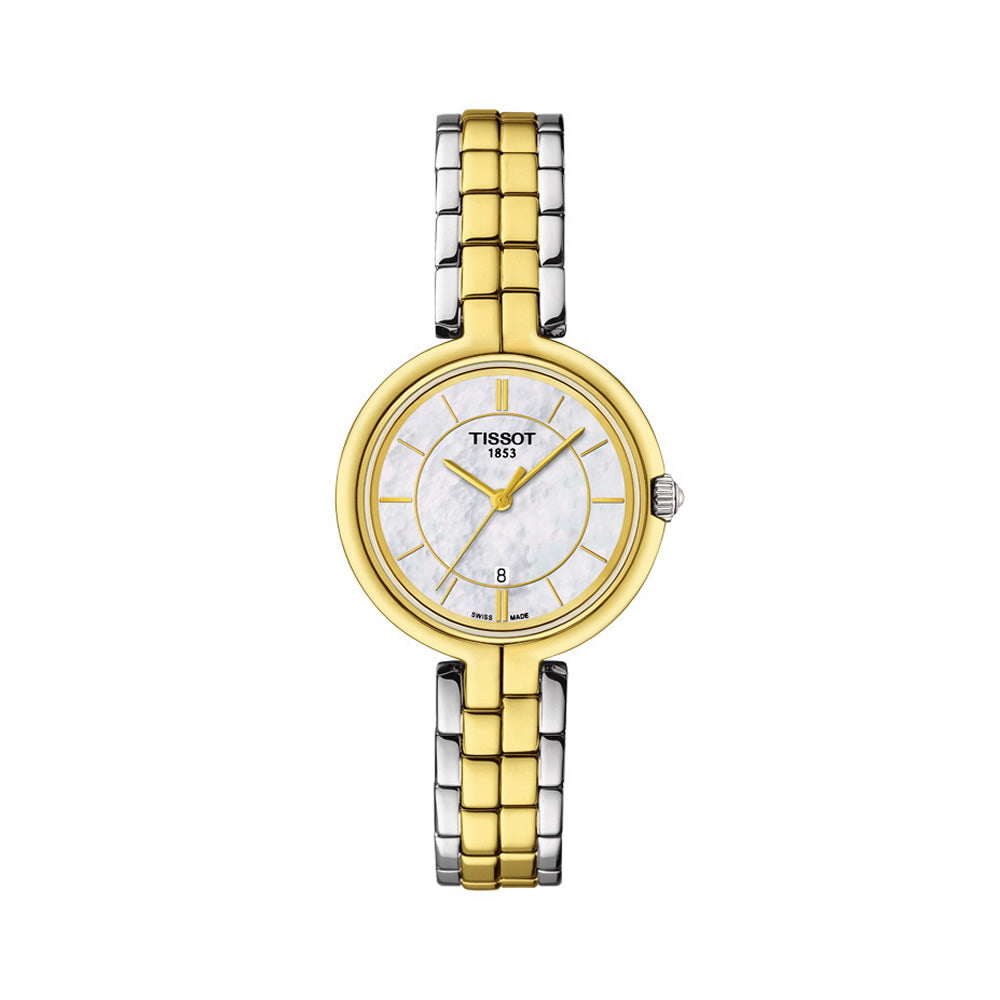 Tissot Flamingo Mother of Pearl White Dial Two Tone Steel Strap Watch For Women - T094.210.22.111.01