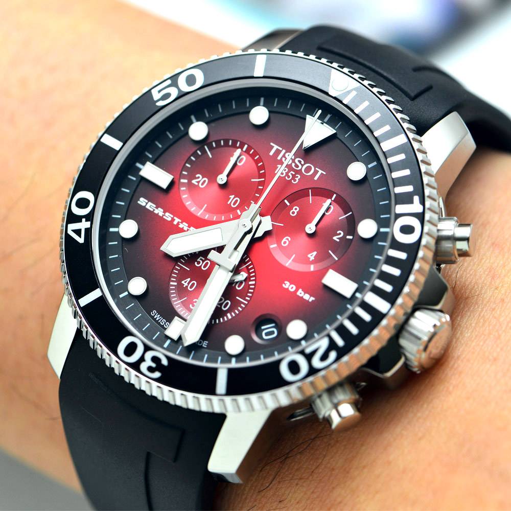 Tissot Seastar 1000 Chronograph Red Dial Black Rubber Strap Watch For Men - T120.417.17.421.00