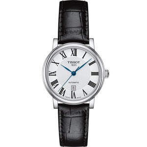 Tissot Carson Premium Automatic Lady Silver Dial Black Leather Strap Watch for Women - T122.207.16.033.00