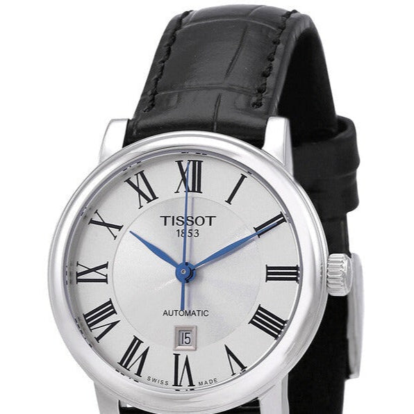 Tissot Carson Premium Automatic Lady Silver Dial Black Leather Strap Watch for Women - T122.207.16.033.00