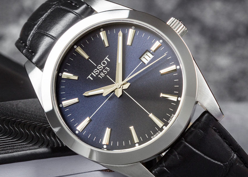 Tissot Gentleman Black Dial Black Leather Strap Watch For Men - T127.410.16.051.00