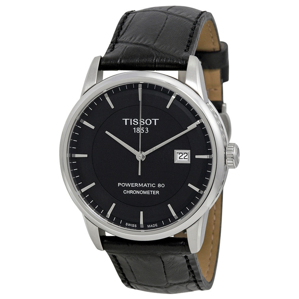 Tissot T Classic Luxury Powermatic 80 Black Dial Black Leather Strap Watch For Men - T086.408.16.051.00