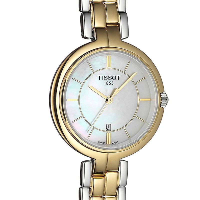Tissot Flamingo Mother of Pearl White Dial Two Tone Steel Strap Watch For Women - T094.210.22.111.01