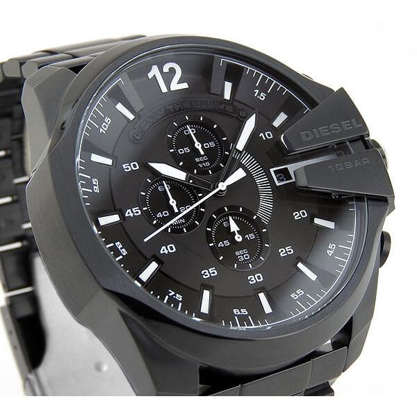 Diesel Mega Chief Chronograph Black Dial Black Steel Strap Watch For Men - DZ4283