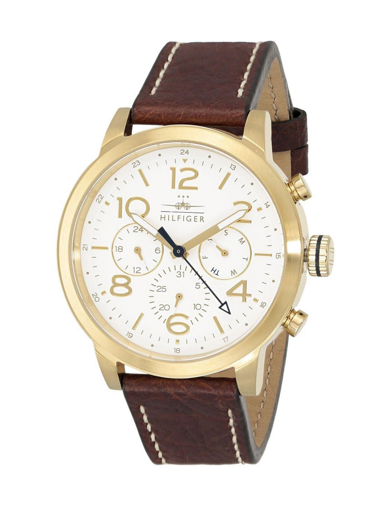 Tommy Hilfiger Jake Quartz White Dial Brown Leather Strap Watch for Men - 1791231