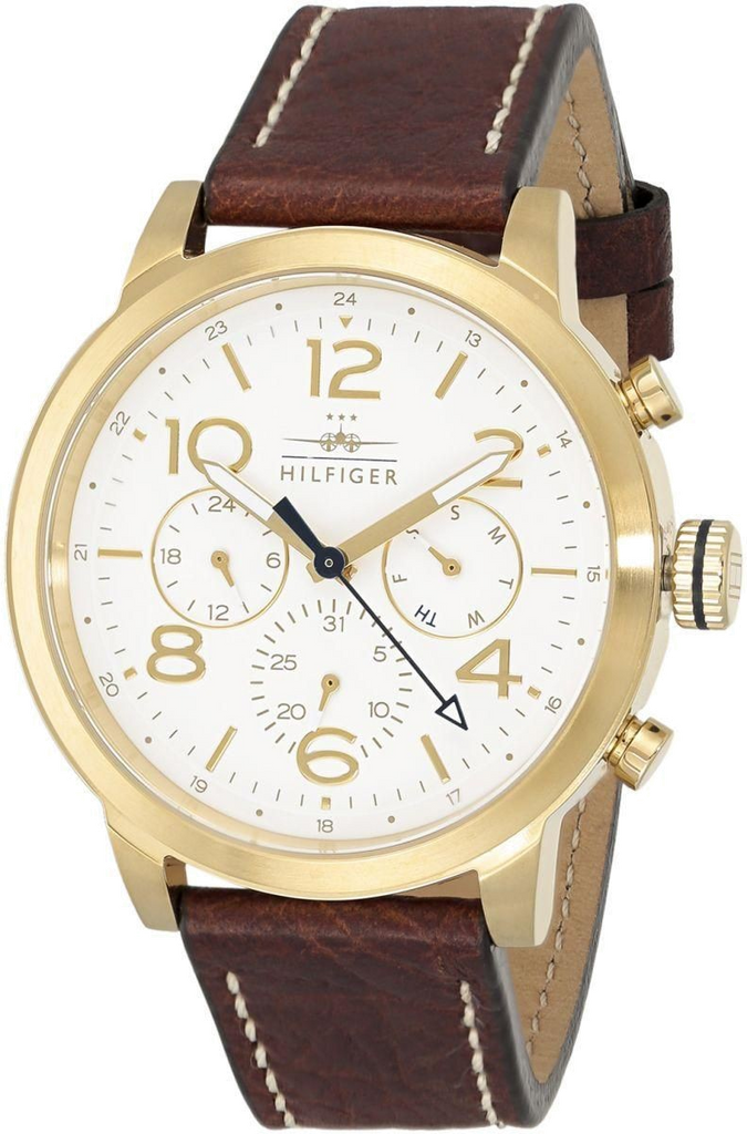 Tommy Hilfiger Jake Quartz White Dial Brown Leather Strap Watch for Men - 1791231
