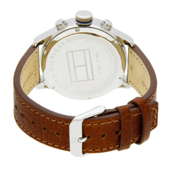 Tommy Hilfiger Jackson Multi-Function Silver Dial Brown Leather Strap Watch for Men - 1791239