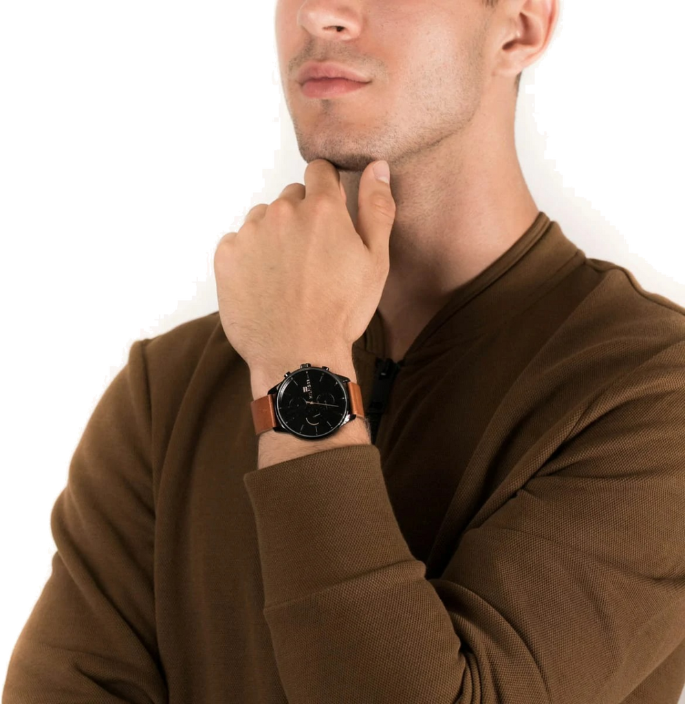 Tommy Hilfiger James Quartz Black Dial Brown Leather Strap Watch For Men - 1791486