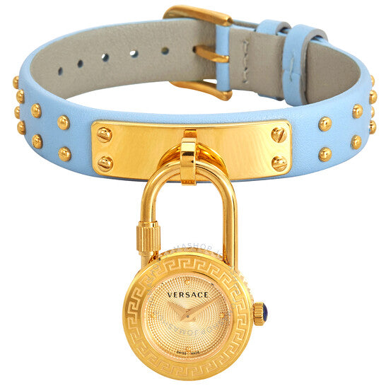 Versace Medusa Lock Icon Quartz White Dial Blue Leather Strap Watch for Women - VEDW00419