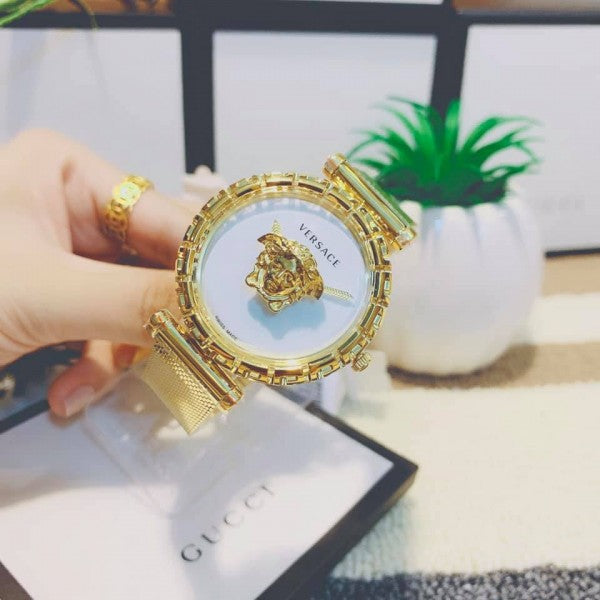 Versace Palazzo Empire Greca White Dial Gold Mesh Bracelet Watch for Women - VEDV00619