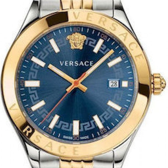 Versace Hellenyium Quartz Blue Dial Two Tone Steel Strap Watch For Men - VEVK00520