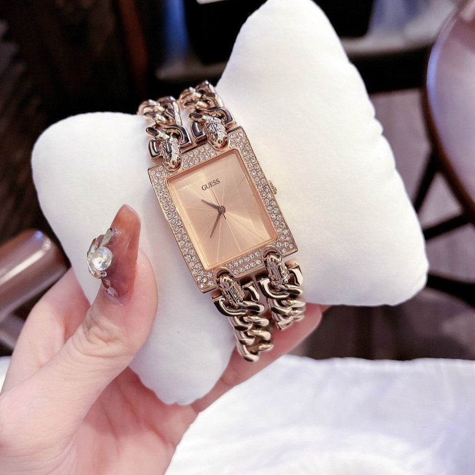 Guess Mod Heavy Metal Diamonds Rose Gold Dial Rose Gold Steel Strap Watch for Women - W0072L3