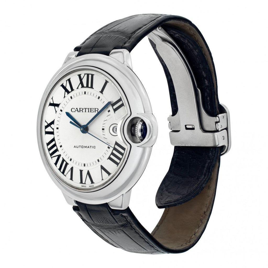 Cartier Ballon Bleu de Cartier Silver Dial Black Leather Strap Watch for Men - WSBB0026