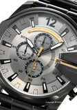 Diesel Mega Chief Chronograph Grey Dial Black Steel Strap Watch For Men - DZ4479