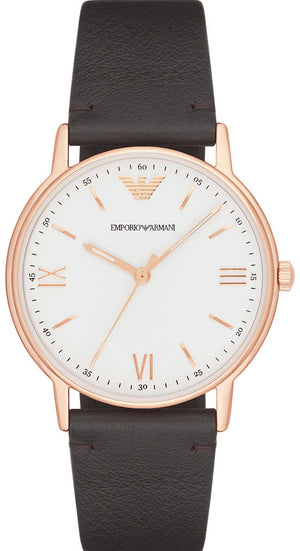Emporio Armani Dress Quartz White Dial Brown Leather Strap Watch For Men - AR11011