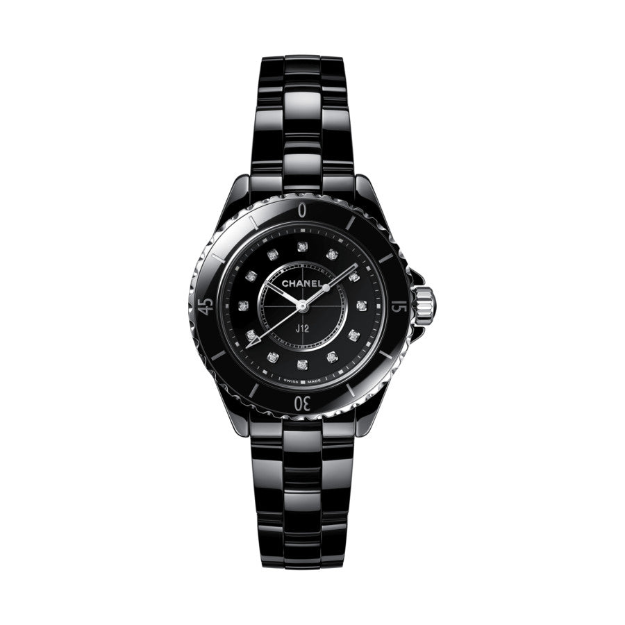 Chanel J12 Quartz Diamonds Black Dial Black Steel Strap Watch for Women - J12 H5701