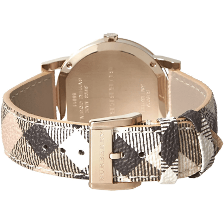 Burberry The City Gold Dial Haymarket Brown Leather Strap Watch for Women - BU9026
