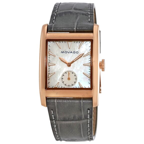 Movado Heritage Mother of Pearl White Dial Grey Leather Strap Watch For Women - 3650051