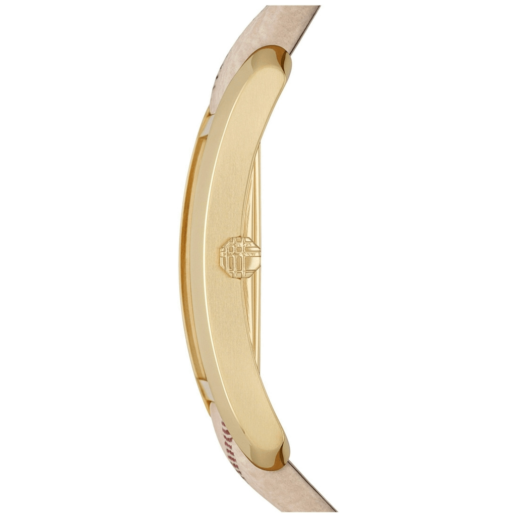 Burberry Pioneer Gold Dial Haymarket Beige Leather Strap Watch for Women - BU9509