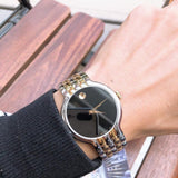 Movado Veturi Quartz Black Dial Two Tone Steel Strap Watch for Men - 0606932