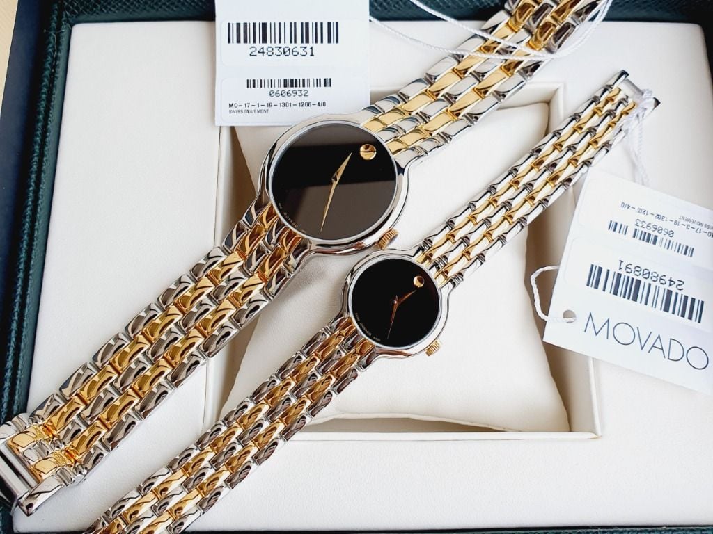 Movado Veturi Quartz Black Dial Two Tone Steel Strap Watch for Men - 0606932