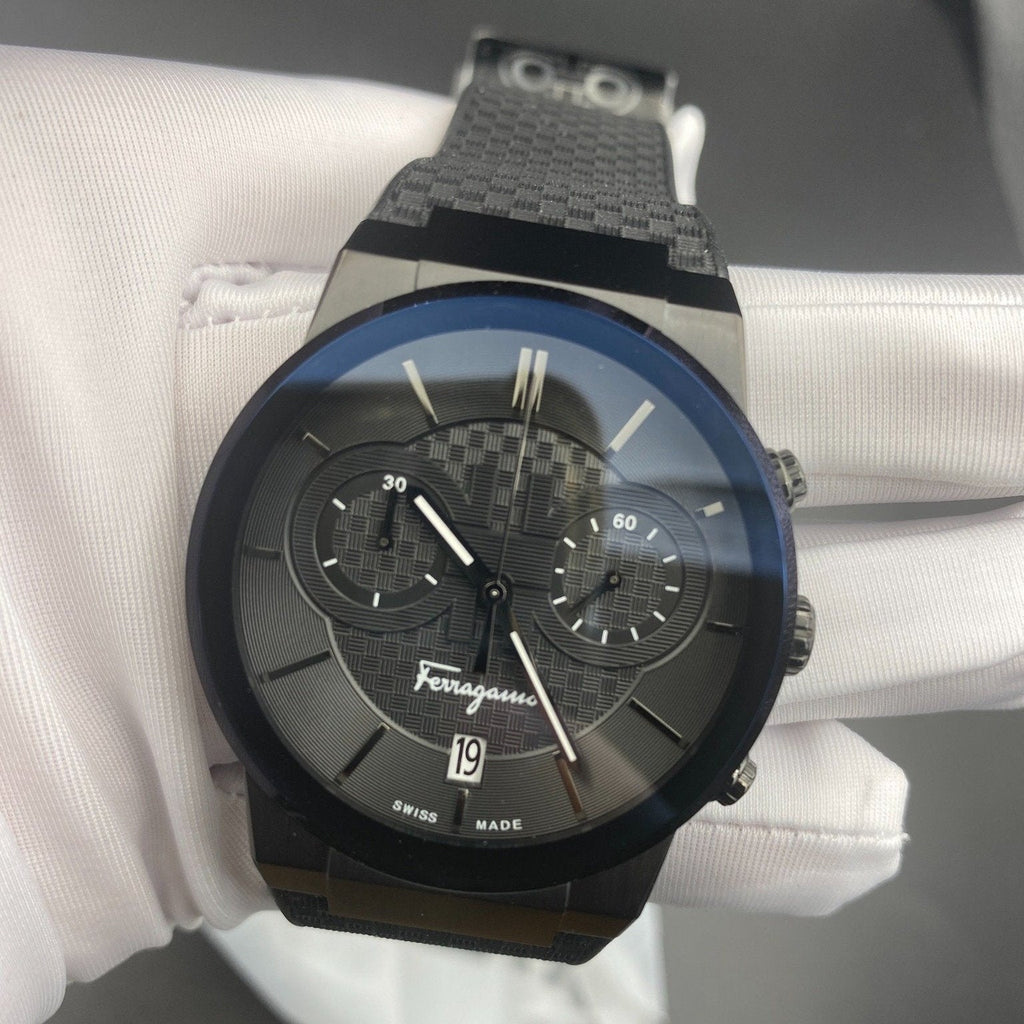 Salvatore Ferragamo Sapphire Black Dial Black Rubber Strap Watch for Men - SFHP00320