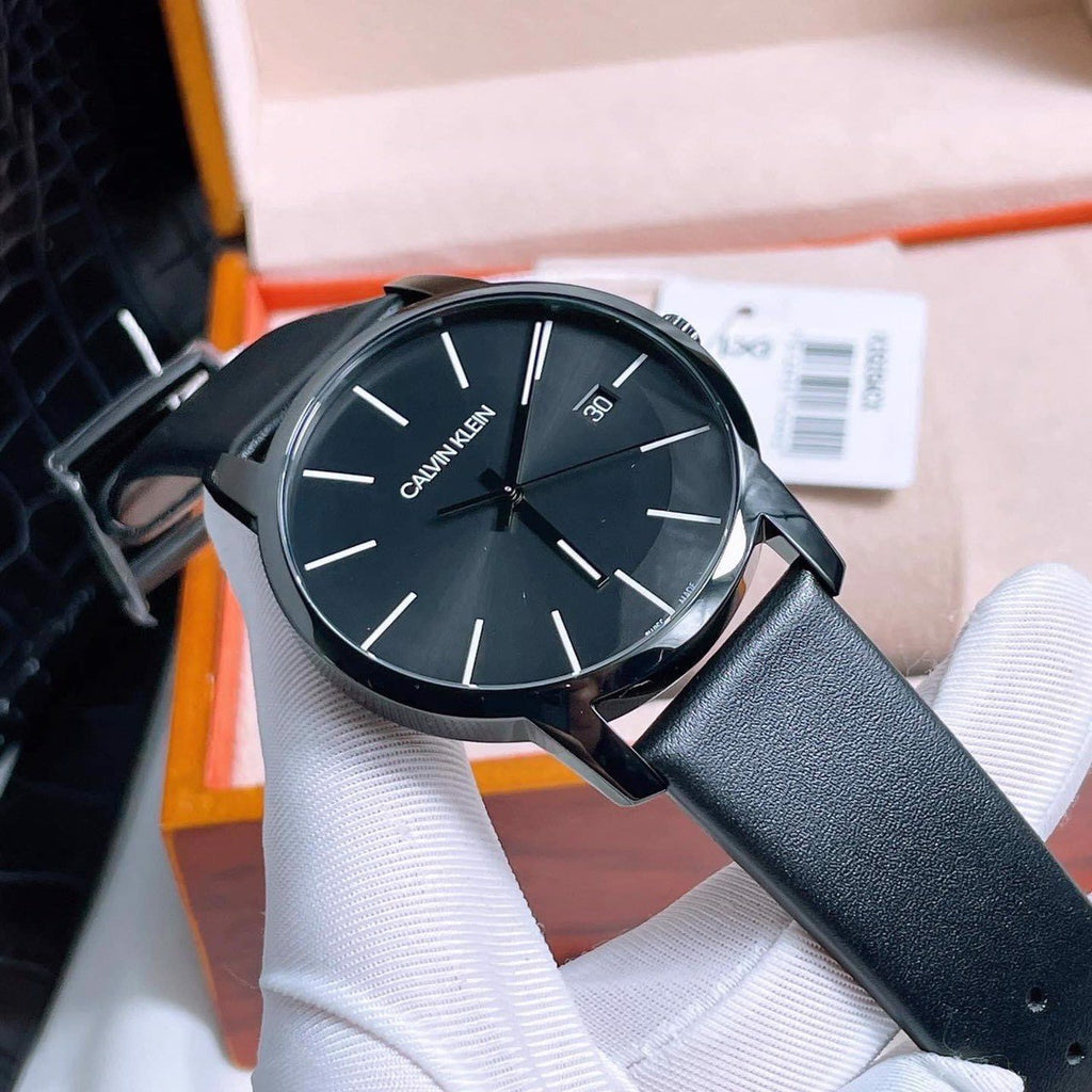 Calvin Klein City Quartz Black Dial Black Leather Strap Watch for Men - K2G2G4CX