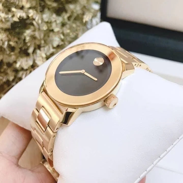 Movado Bold Black Dial Gold Steel Strap Unisex Watch - 3600397