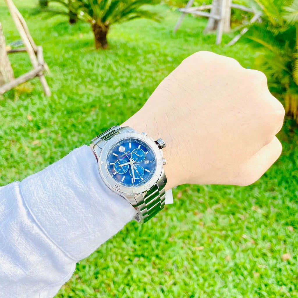 Movado Series 800 Blue Dial Silver Steel Strap Watch for Men - 2600151