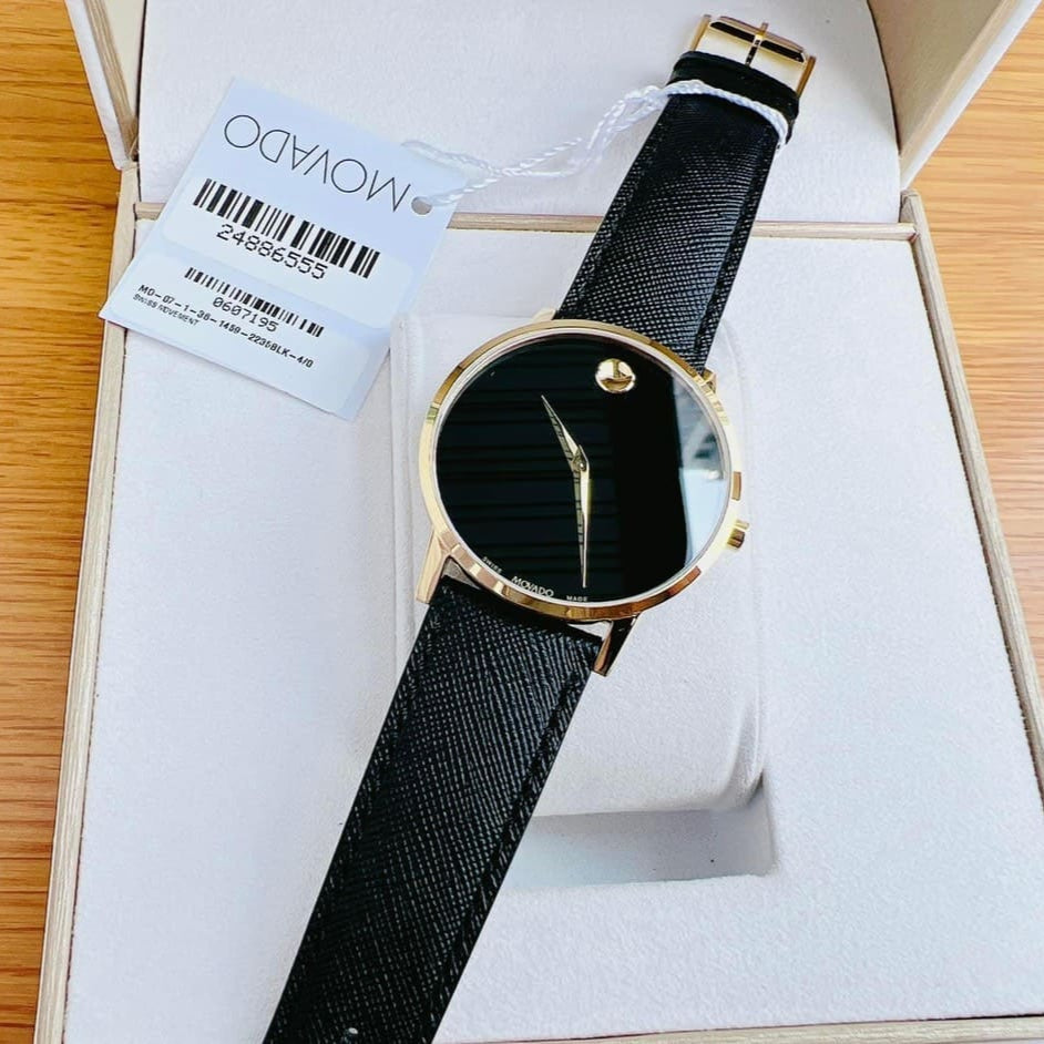 Movado Museum Classic Quartz Black Dial Black Leather Strap Watch for Men - 0607195