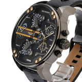 Diesel Mr Daddy 2.0 Chronograph Black Dial Black Leather Strap Watch For Men - DZ7348
