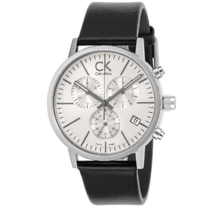 Calvin Klein Post Minimal White Dial Black Leather Strap Watch for Men - K7627120
