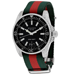 Gucci Dive Black Dial Two Tone NATO Strap Watch For Men - YA136206