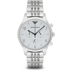 Emporio Armani Classic Chronograph Silver Dial Silver Steel Strap Watch For Men - AR1879