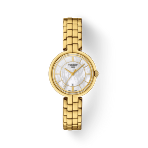 Tissot Flamingo Mother of Pearl White Dial Gold Steel Strap Watch For Women - T094.210.33.111.00