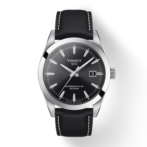 Tissot Gentleman Powermatic 80 Silicium Black Dial Black Leather Strap Watch For Men - T127.407.16.051.00