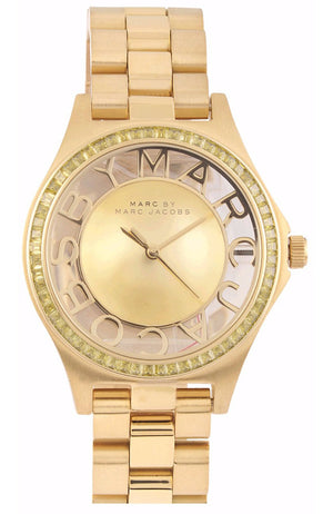 Marc Jacobs Henry Transparent Gold Dial Gold Steel Strap Watch for Women - MBM3338