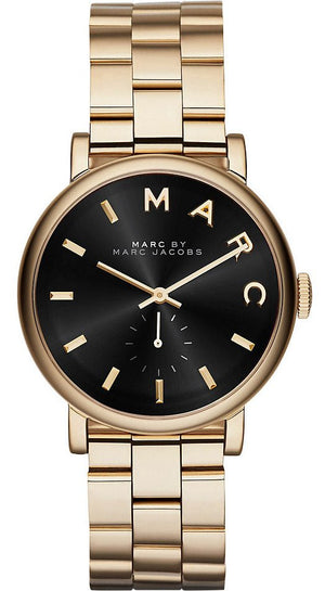 Marc Jacobs Baker Black Dial Gold Steel Strap Watch for Women - MBM3355