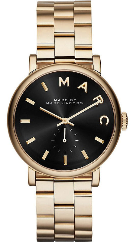 Marc Jacobs Baker Black Dial Gold Steel Strap Watch for Women - MBM3355