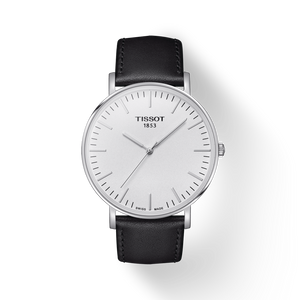 Tissot T Classic Everytime Large White Dial Black Leather Strap Watch For Men - T109.610.16.031.00
